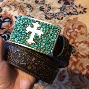 Leather turquoise belt
